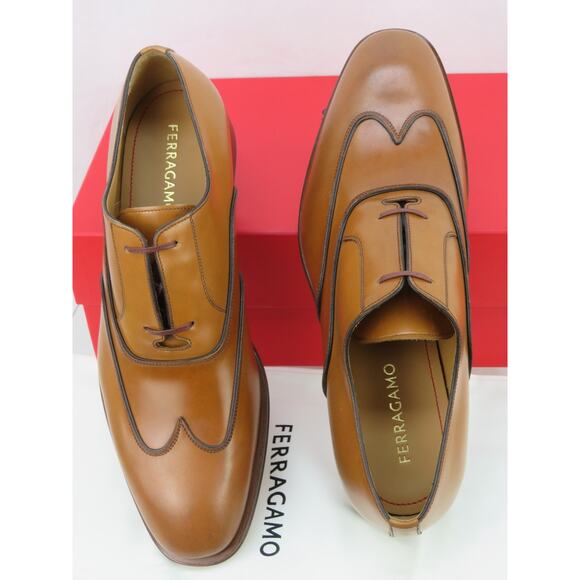 NIB FERRAGAMO CORIAN BROWN TAN BROGUE LEATHER OXFORDS 8 EE main image 4